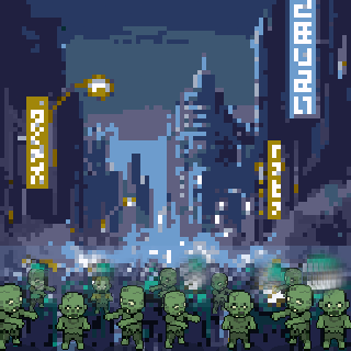 Pixel art city outbreak scene